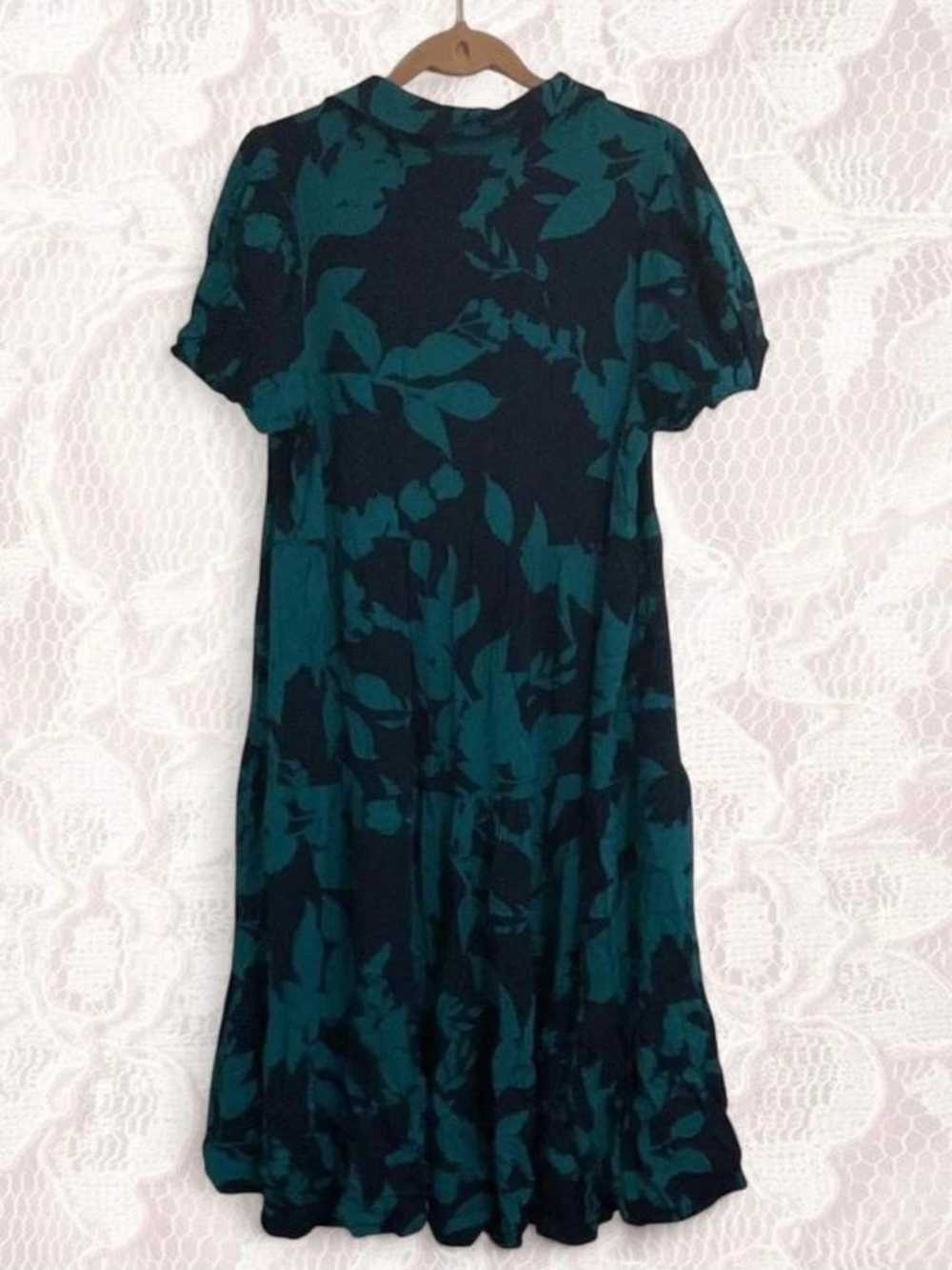 crown & ivy Teal and Navy Floral V-Neck Midi Dress XL - Picture 2 of 4
